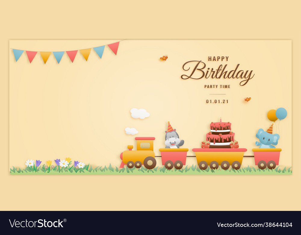 Cute animals on train birthday greeting card