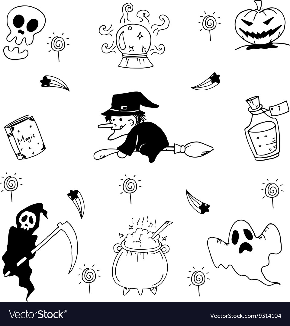 Halloween doodle hand drawing element vector set 12005878 Vector Art at  Vecteezy