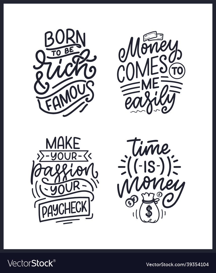 Set with hand drawn lettering quotes in modern