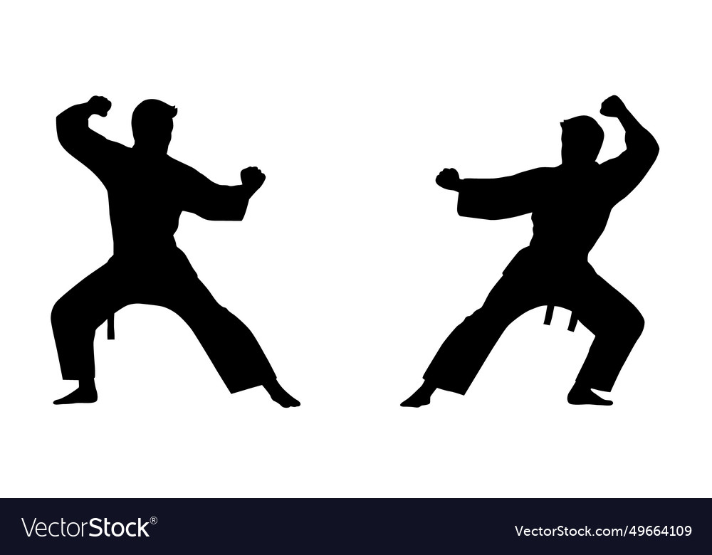 Black silhouettes of karate fighting Royalty Free Vector