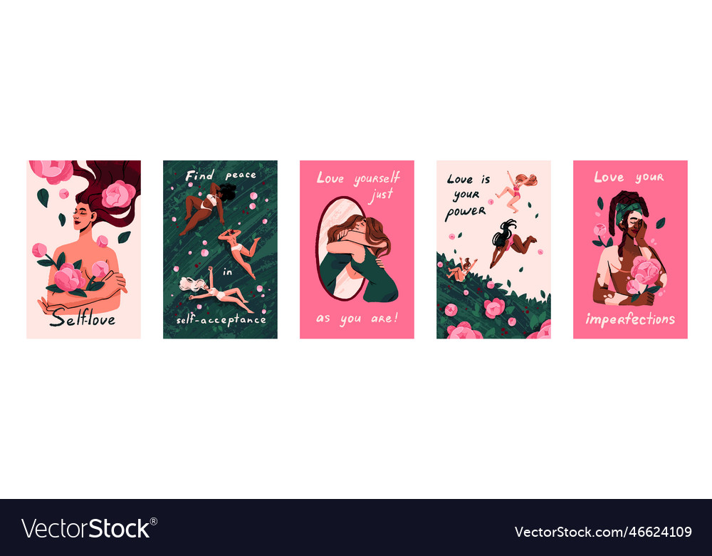 Love yourself postcards set women motivation