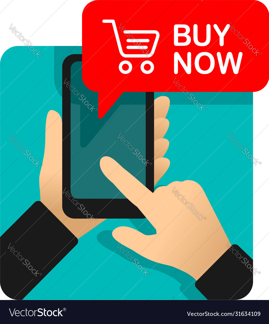 Phone in hands and and shopping cart Royalty Free Vector