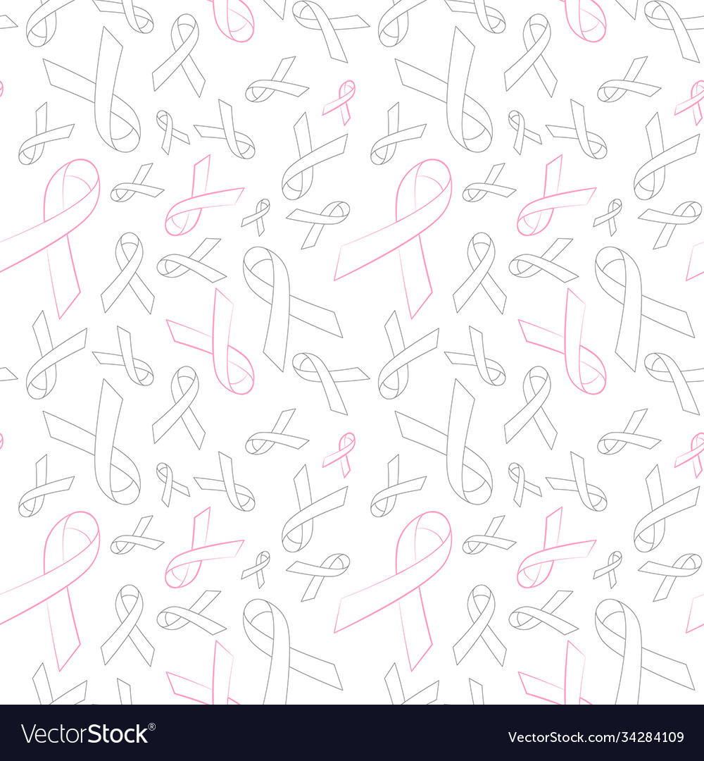 Pink and gray ribbon outline seamless pattern Vector Image