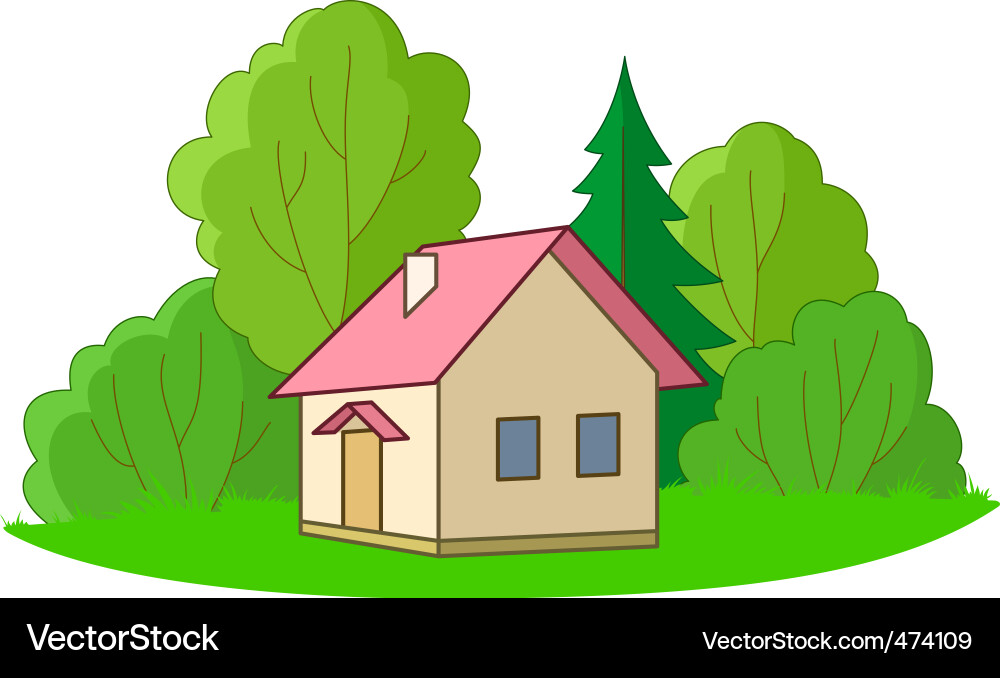 Small house with trees Royalty Free Vector Image
