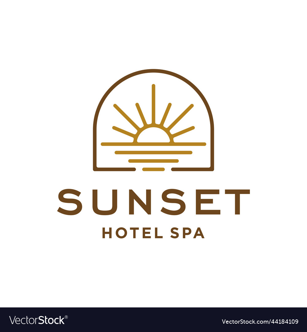 Sun logo sunset sunrise with beach ocean sea