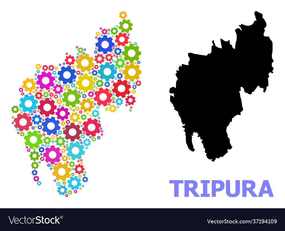 Workshop mosaic map tripura state with colored