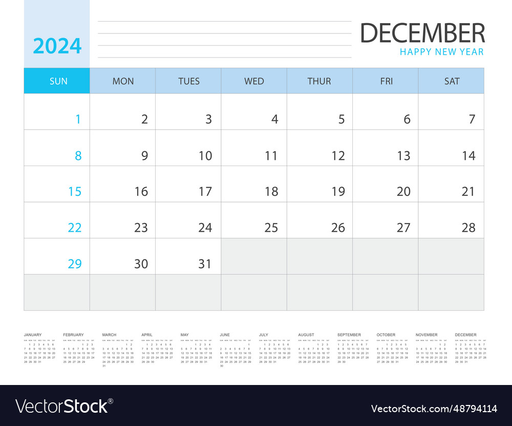 Calendar 2024 year template december layout Vector Image