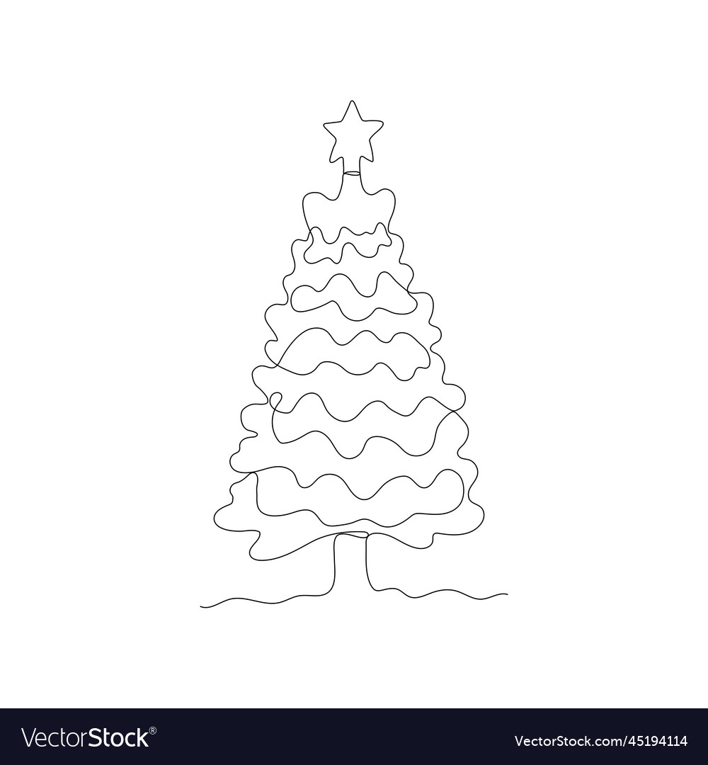 Continuous one line drawing of christmas tree Vector Image