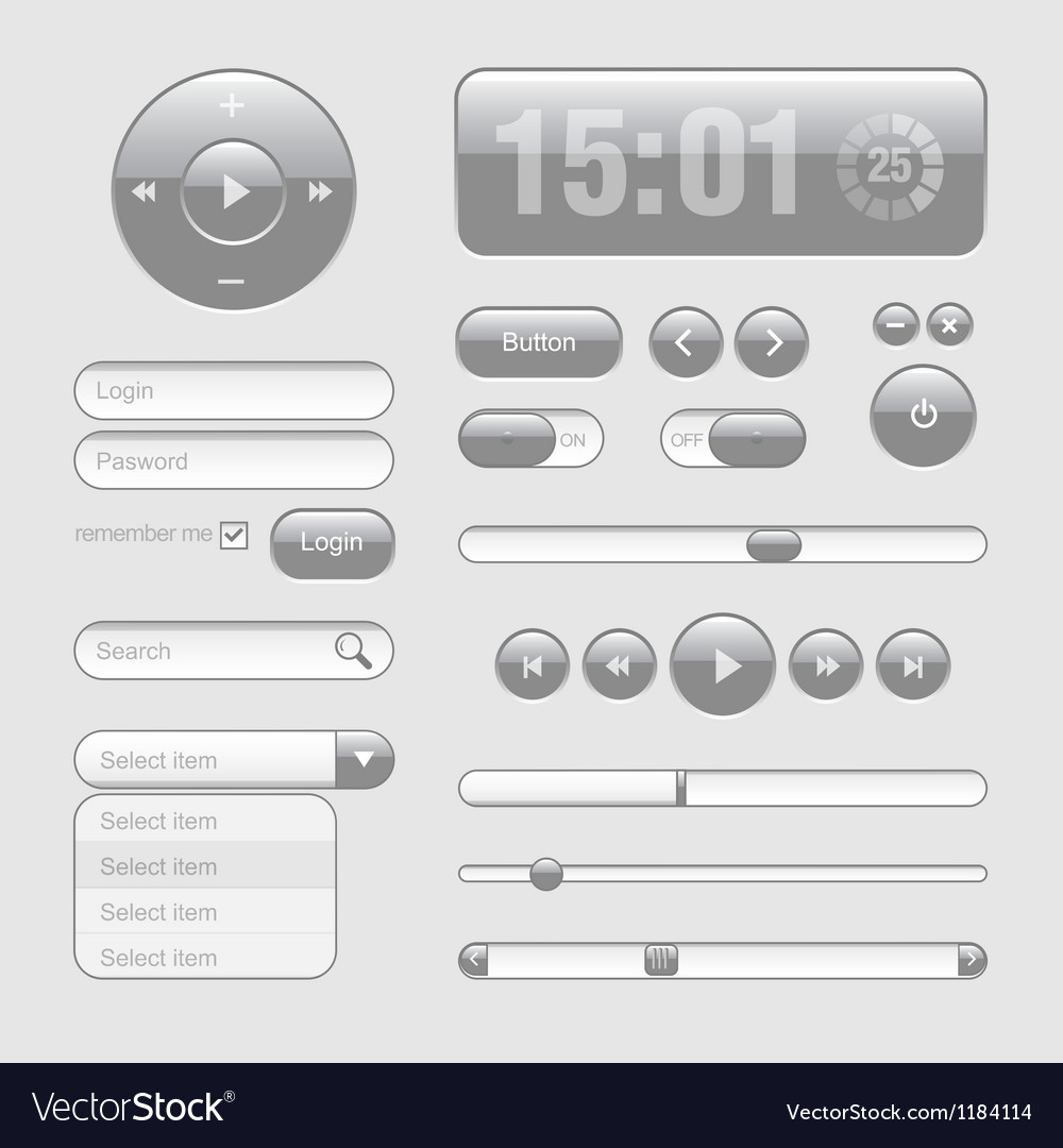 Light web ui elements design gray buttons Vector Image