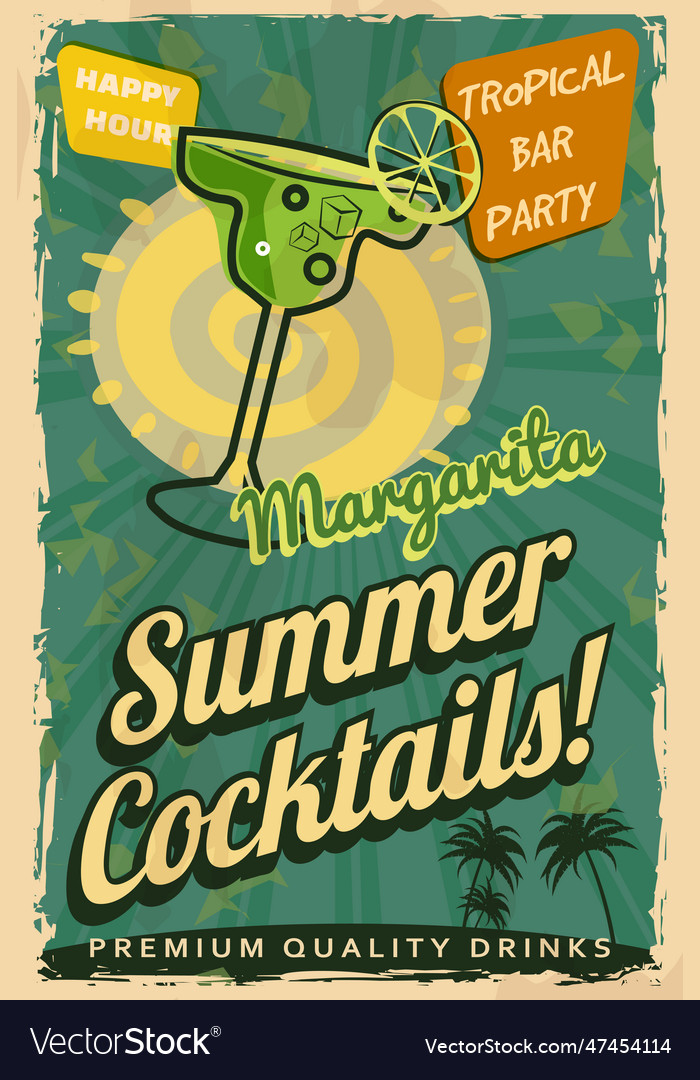 Margarita cocktail retro poster lounge Royalty Free Vector