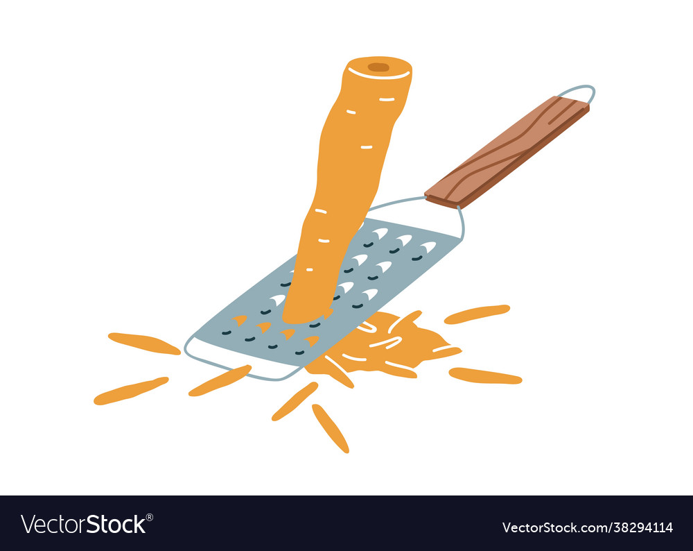 Process grating fresh raw carrot with metal