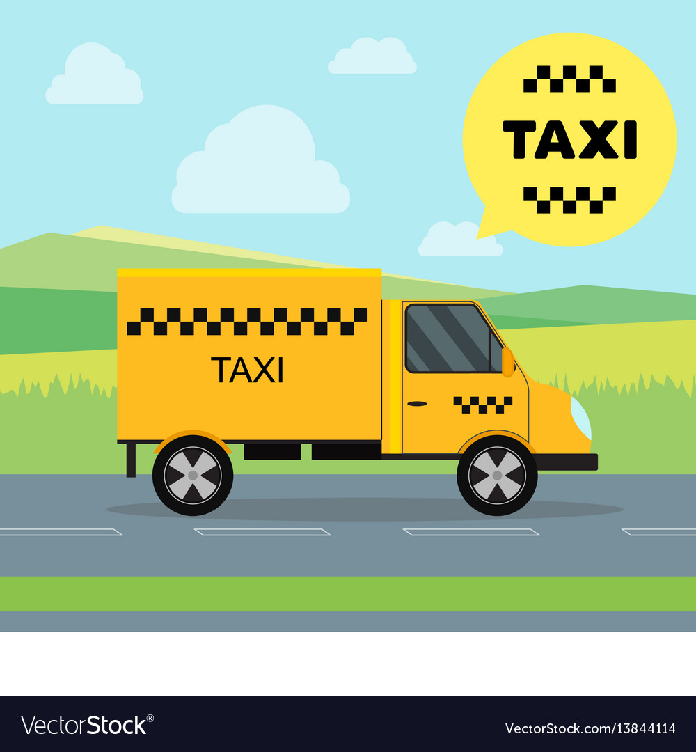 Taxi service moving car on a landscape background