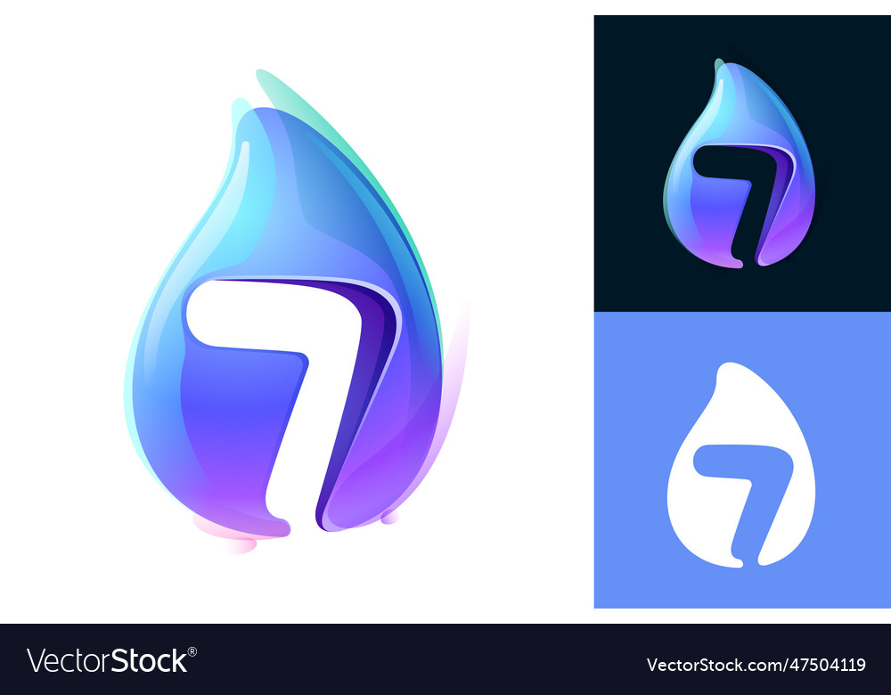 7 logo pure water drop number seven