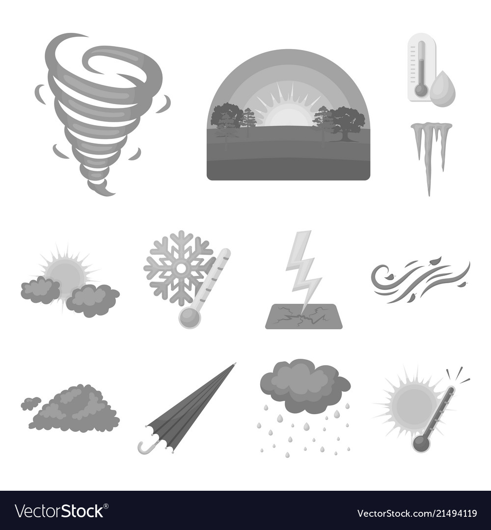 Different weather monochrome icons in set