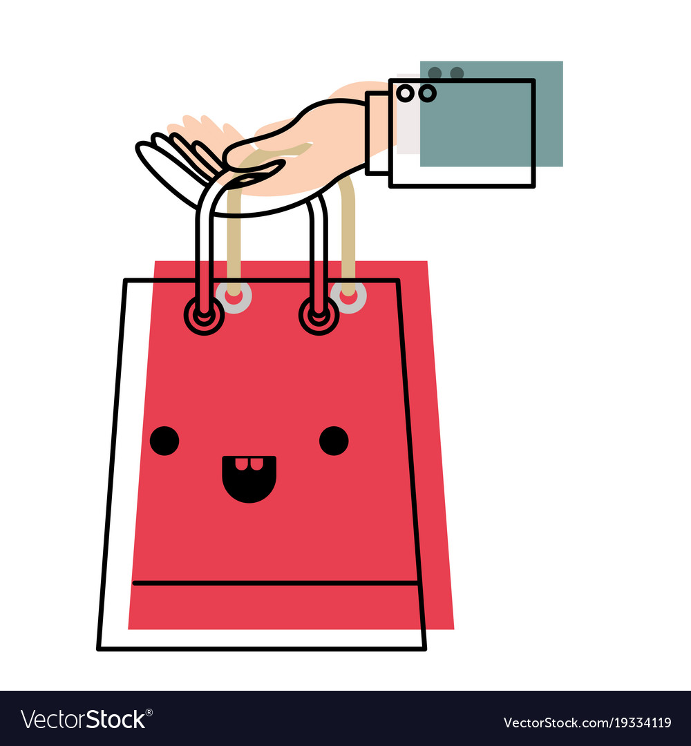 Hand holding a trapezoid kawaii shopping bag