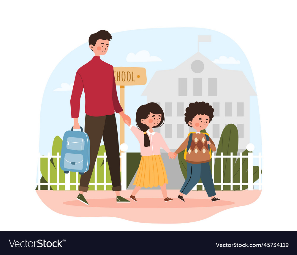 Kids Going To School With Parents Royalty Free Vector Image kids-going-to-school-with-parents-royalty-free-vector-image