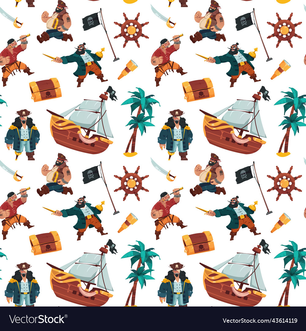 Pirates pattern cartoon seamless print of sailors vector image Pirates pattern cartoon seamless print of sailors