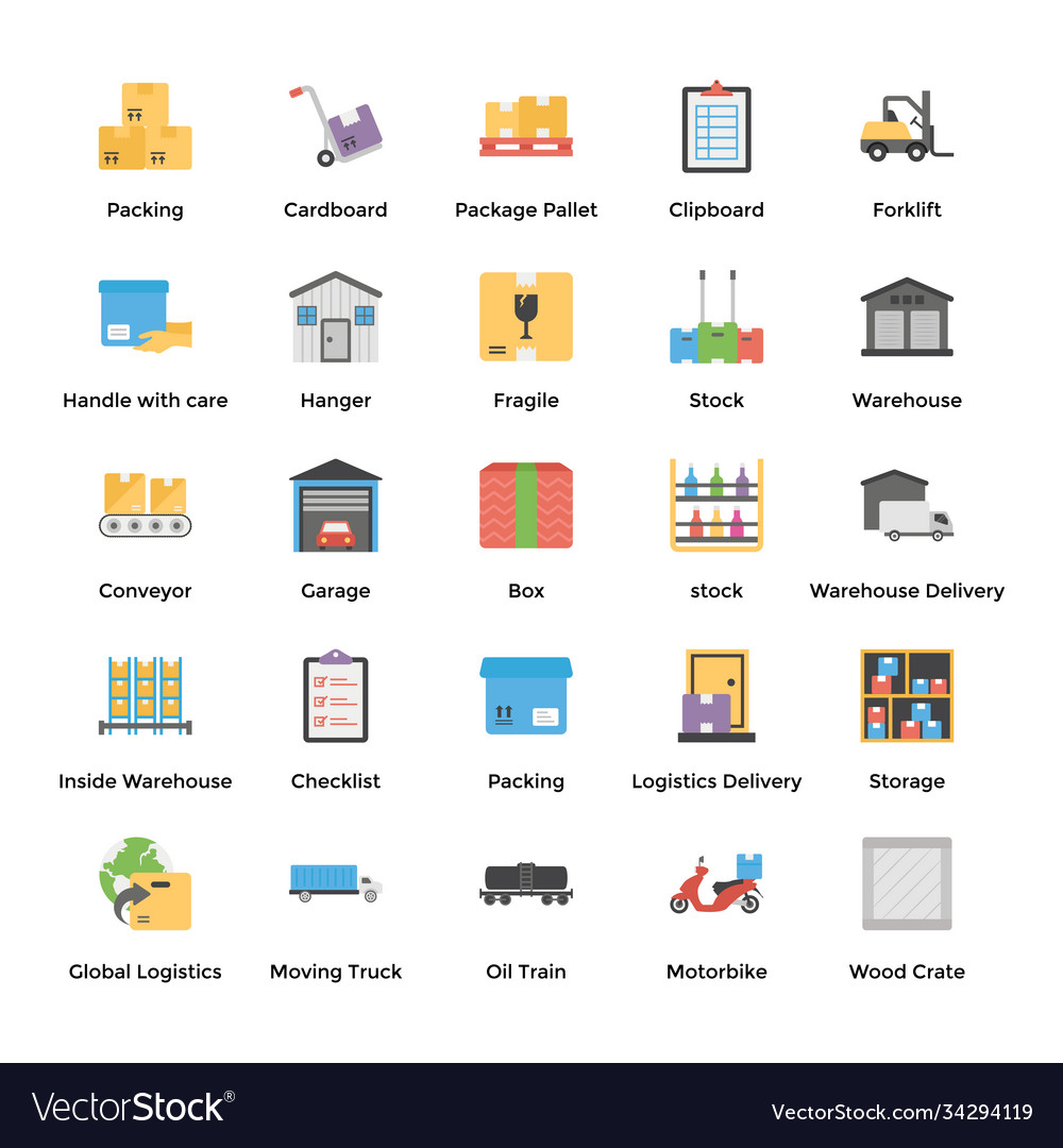 Warehouse flat icons pack