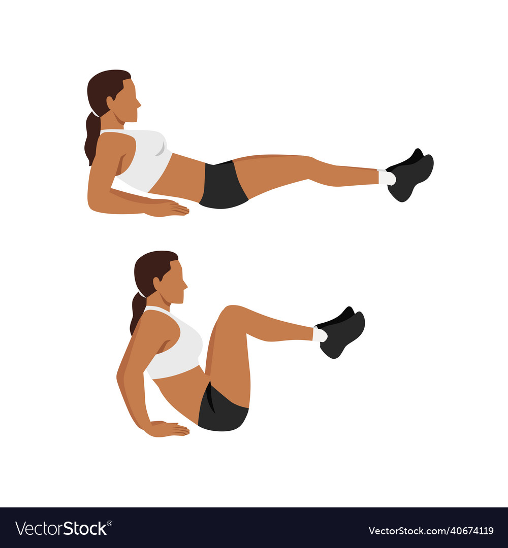 Woman doing leg pull in knee ups exercise Vector Image