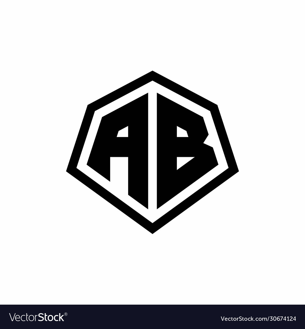 Ab monogram logo with hexagon shape and line