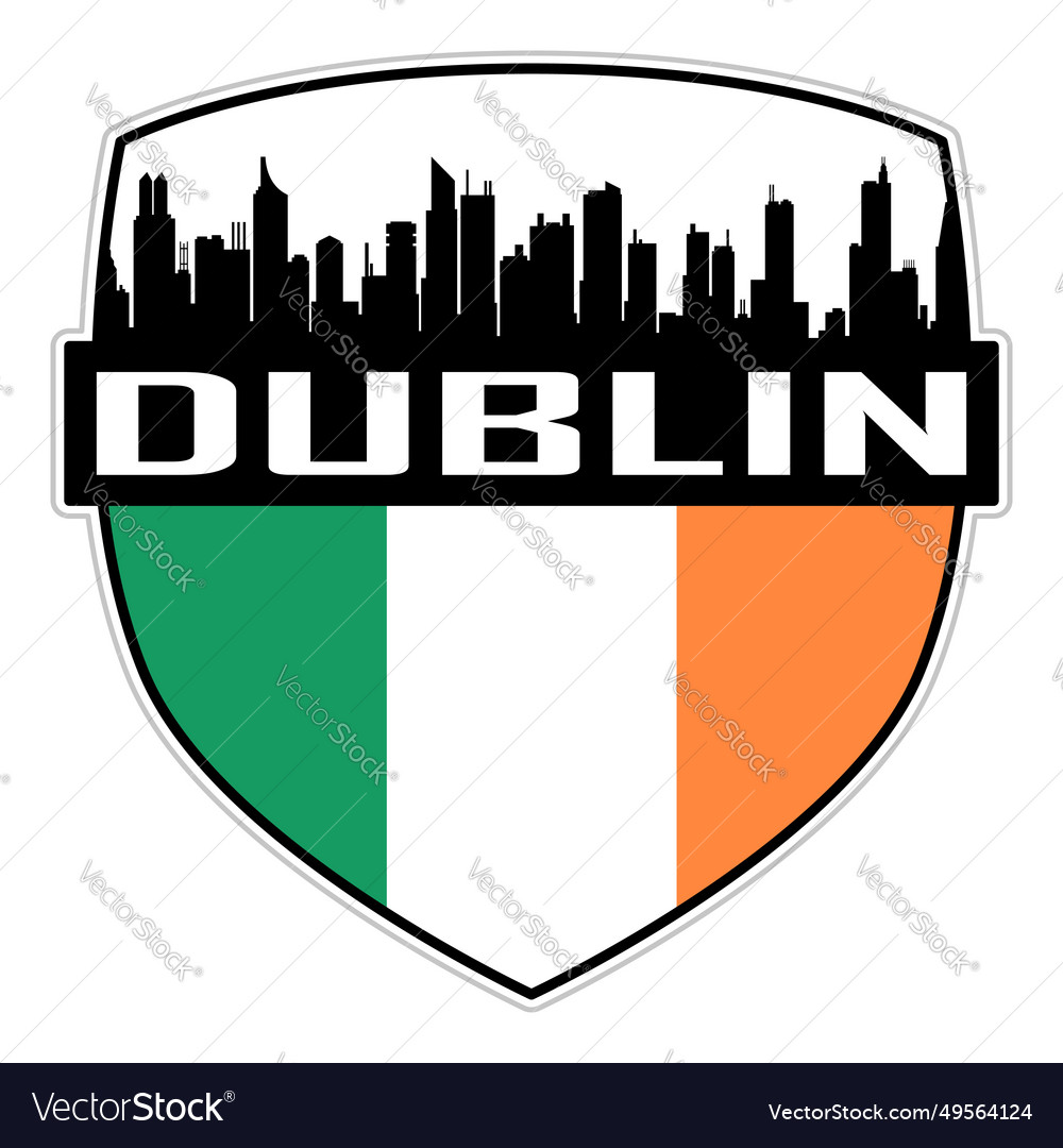 Dublin skyline silhouette ireland flag travel logo