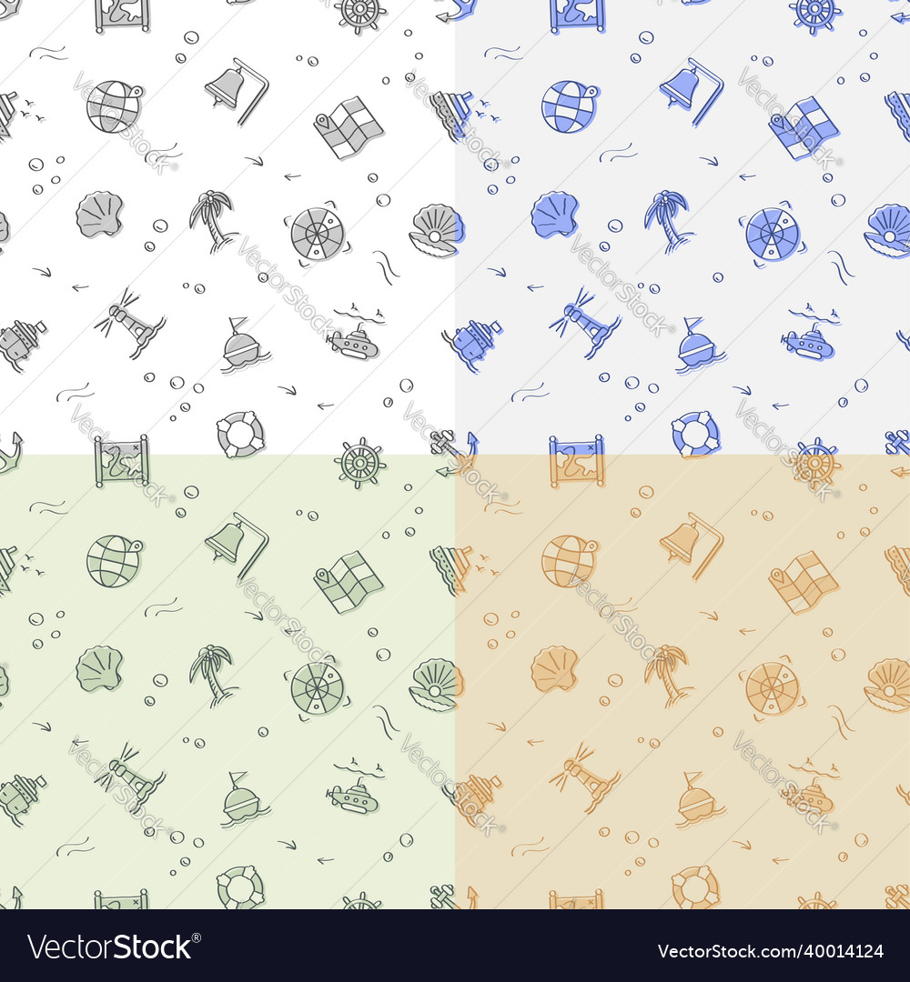 Set of seamless patterns with doodle linear icons