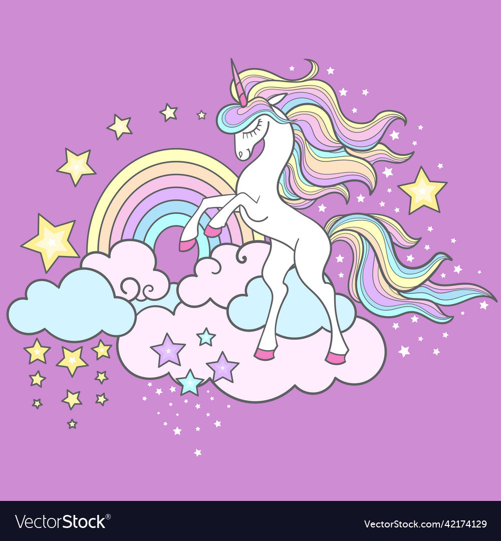 Beautiful white unicorn with rainbow and clouds Vector Image