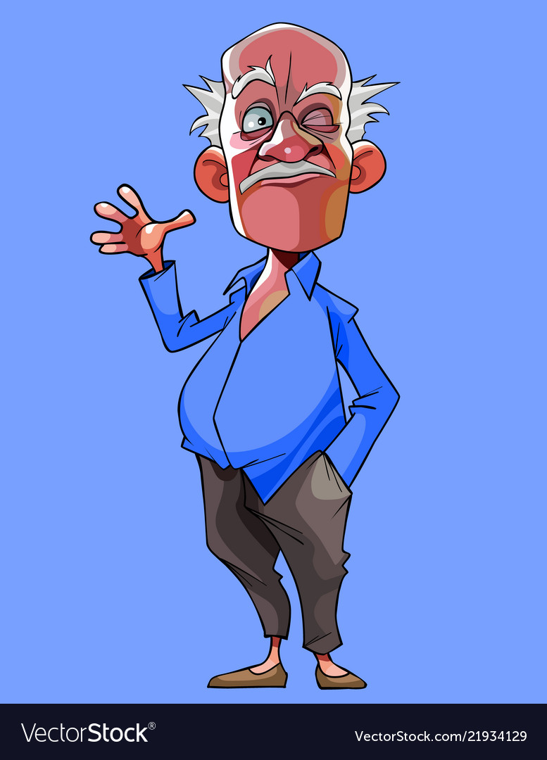 Cartoon old gray haired man winks and waves his Vector Image