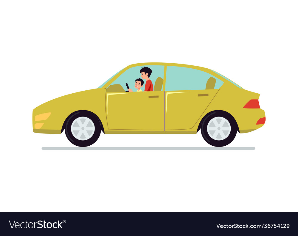 Father teaches son to drive isolated flat Vector Image