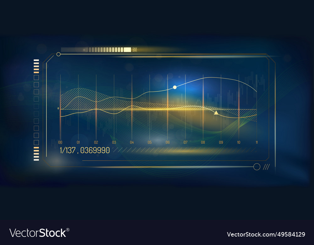 Holographic golden digital wave graph with a blue Vector Image