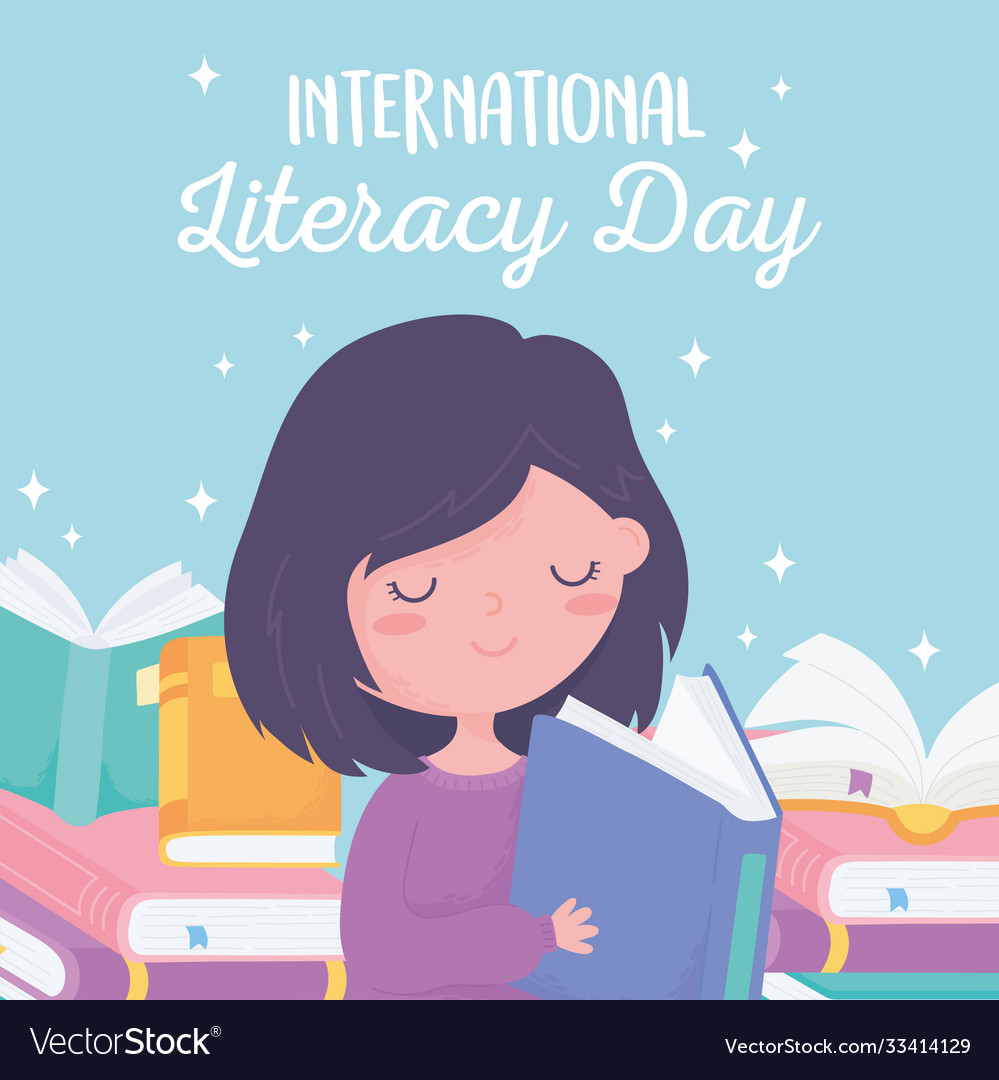 International literacy day girl reading book Vector Image