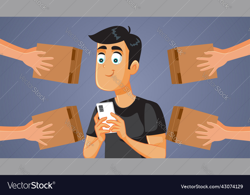 Man holding smartphone having her orders