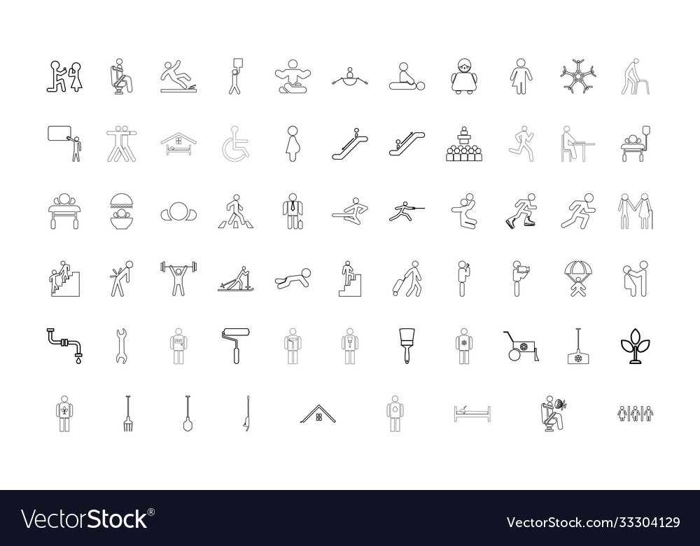 Stick figure black color set solid style image