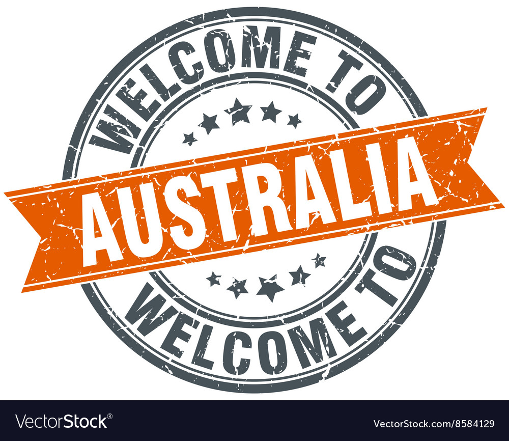 Welcome to australia orange round ribbon stamp