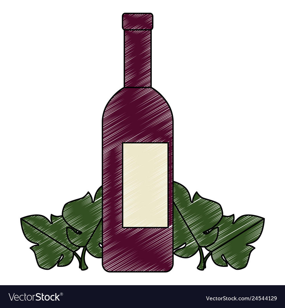 Wine bottle silhouette with leafs Royalty Free Vector Image