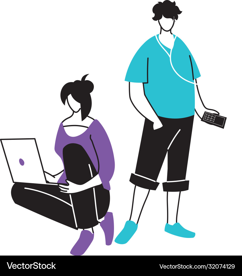 Young couple using an electronic device Royalty Free Vector