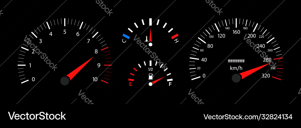 Car speedometer dashboard tachometer Royalty Free Vector