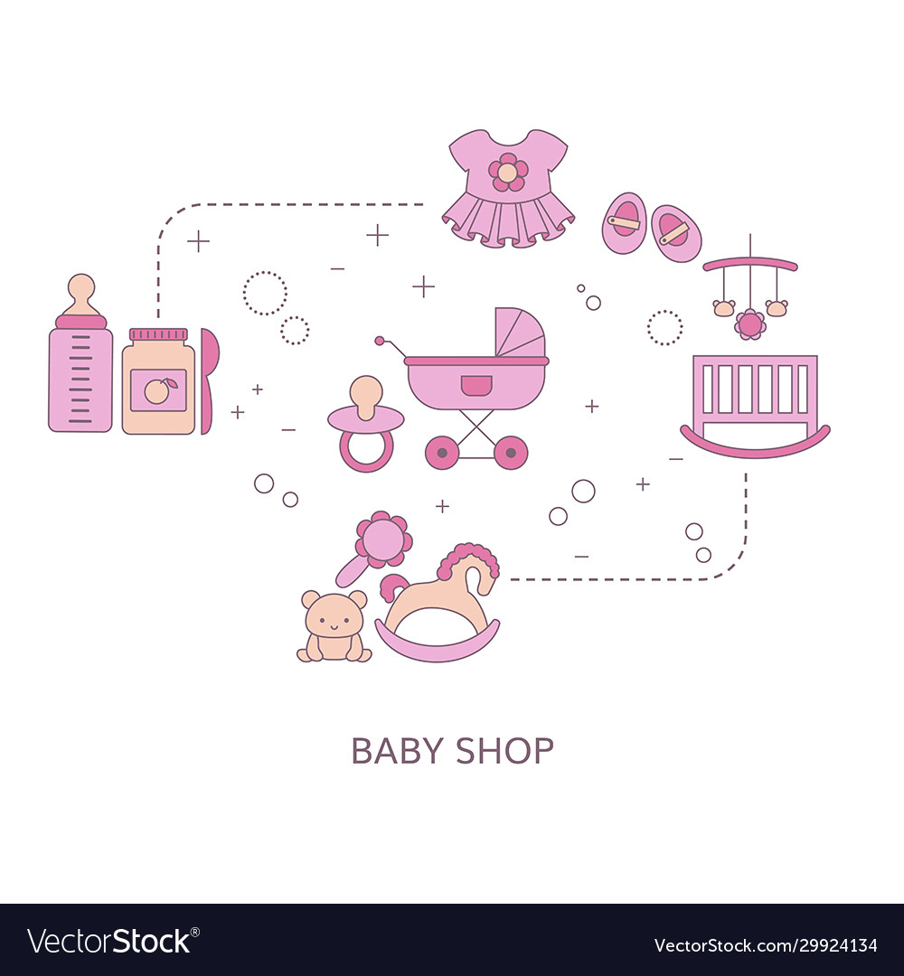 Concept baby shop with baitem icons