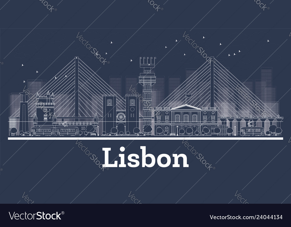 Outline lisbon portugal city skyline with white vector image Outline lisbon portugal city skyline with white