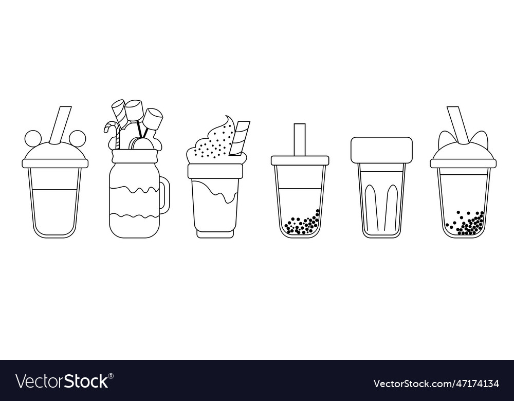 Set of bubble tea milkshakes juices and coffee Vector Image