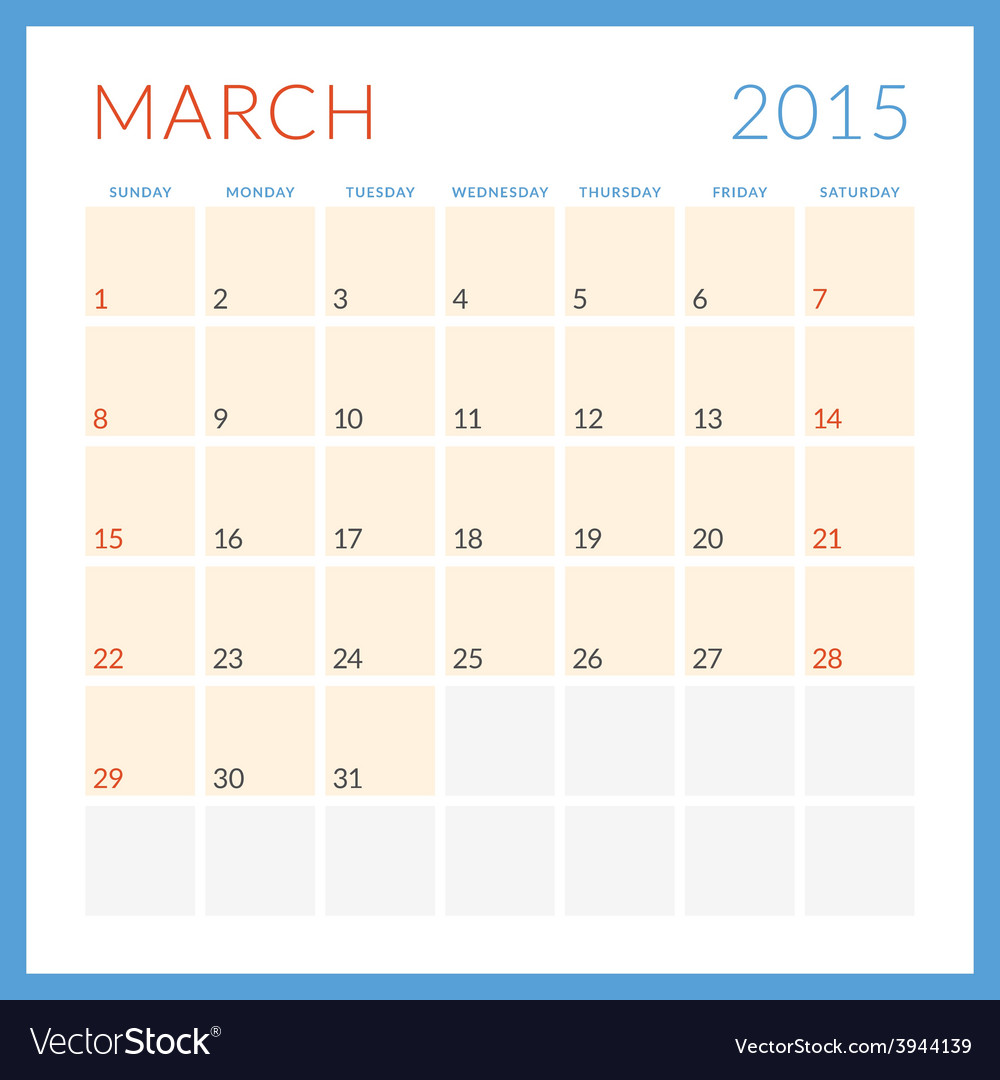 Calendar 2015 flat design template march week