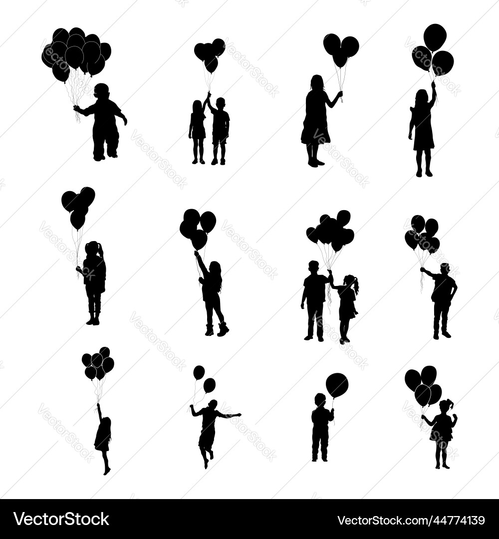 Child holdings balloons silhouettes Royalty Free Vector