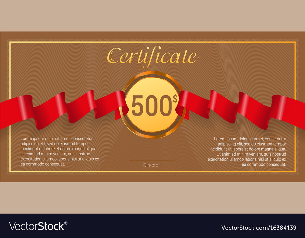 gift certificate with red award ribbon template vector image