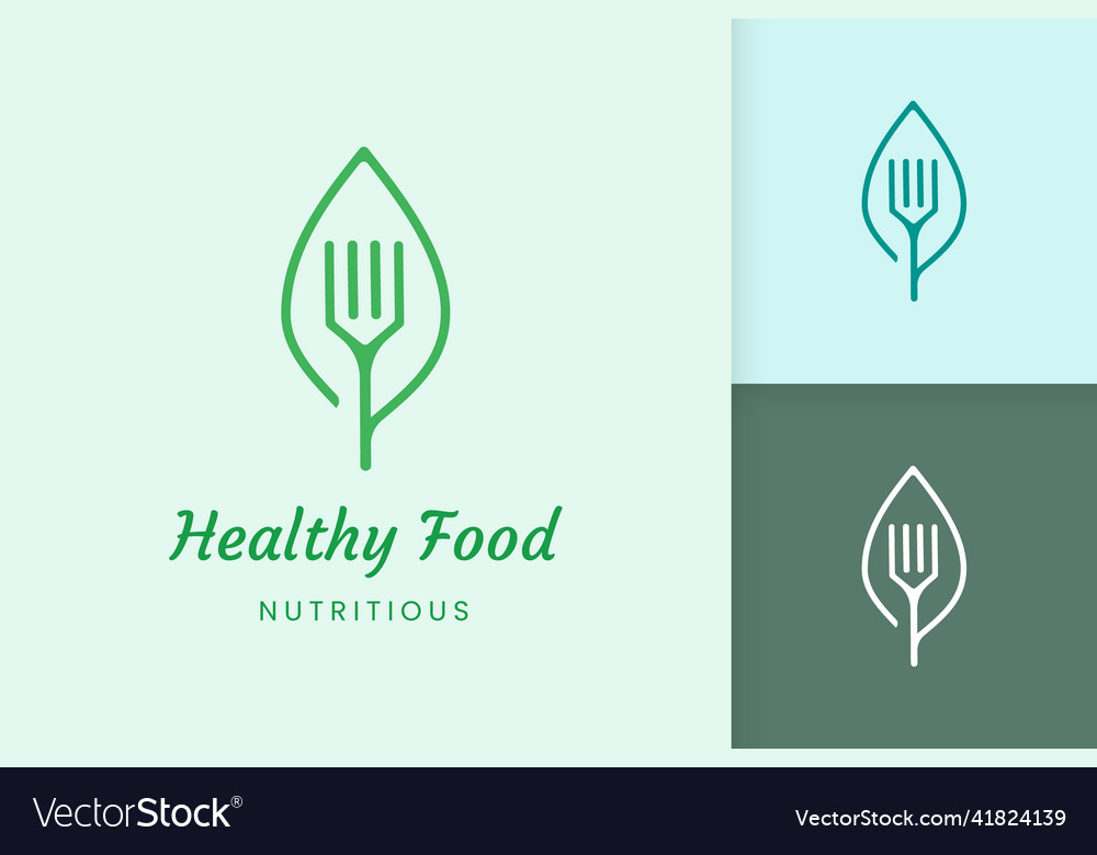 Gesundes Lebensmittellogo mit Gabel und Blattform