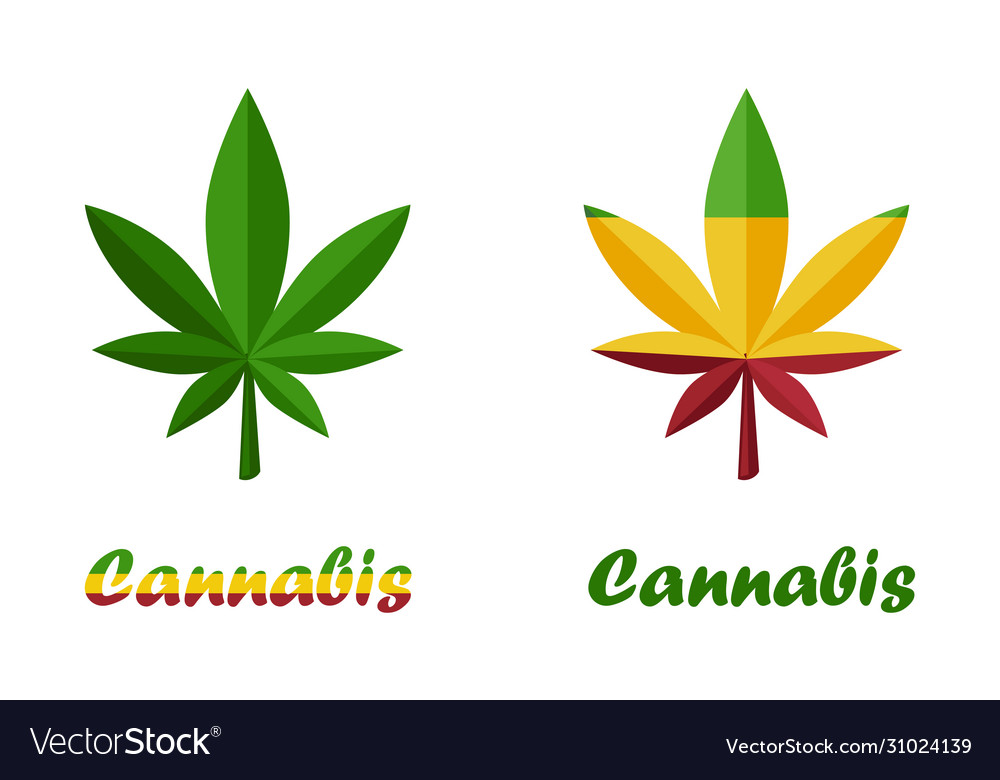 Icons leaves cannabis herb or marijuana