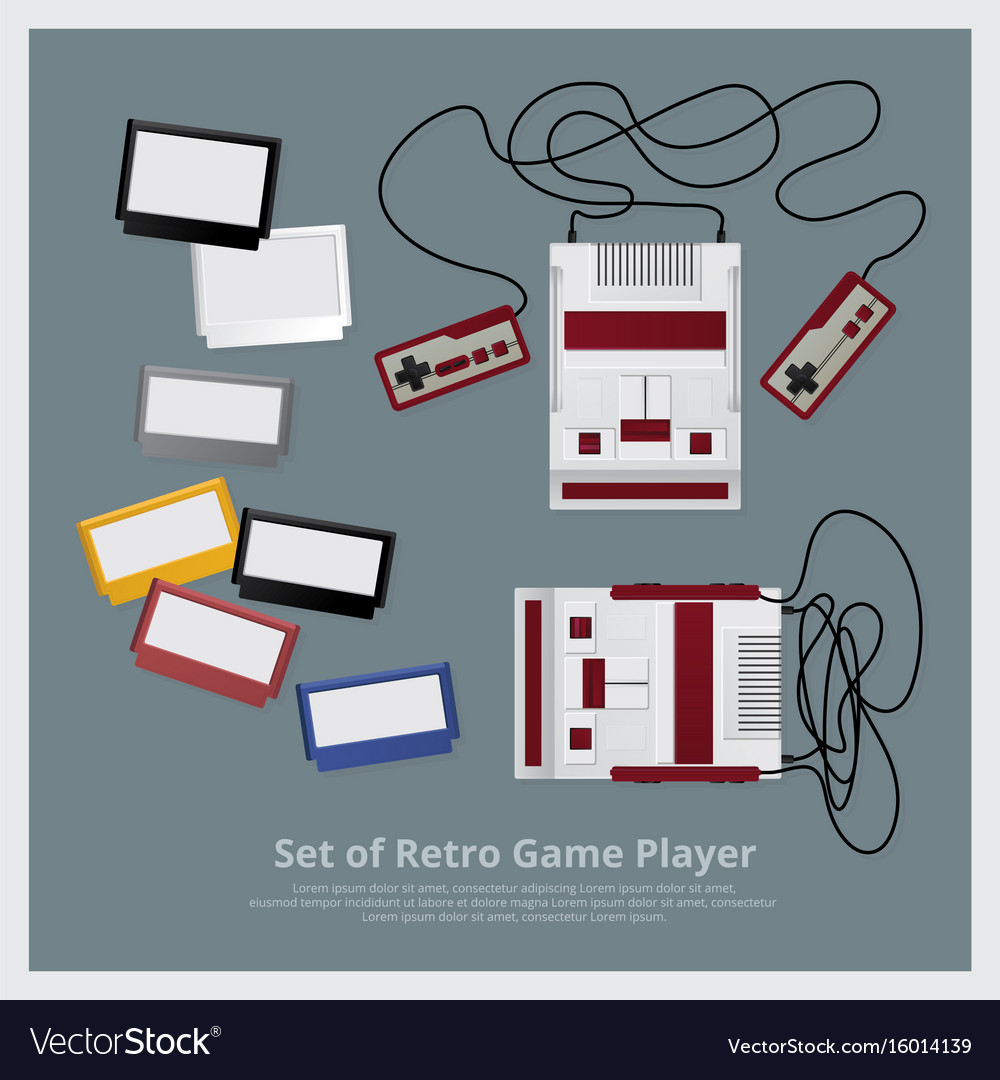 Set of retro game player and accessories