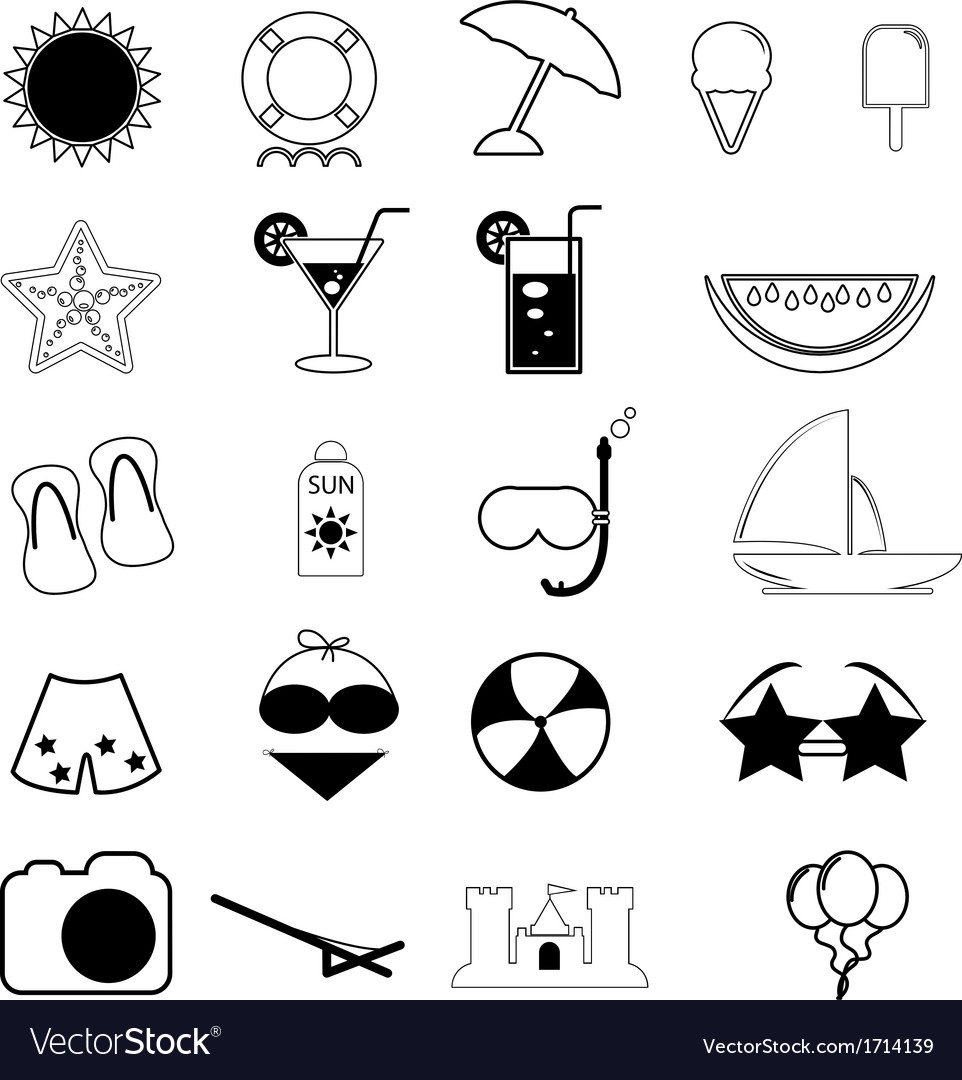 summer icons with white background silhouette vector image