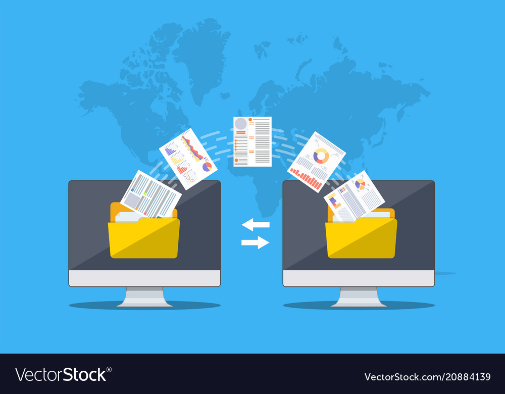 Two computers with folders on screen Royalty Free Vector