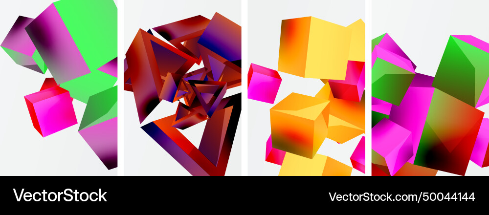 Flying 3d shapes cubes and other geometric Vector Image