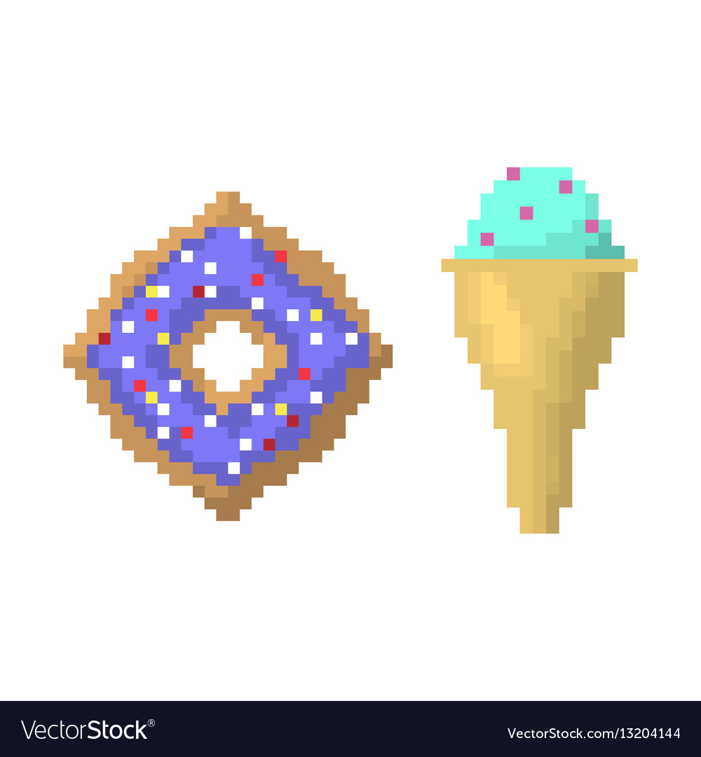 Ice cream on stick and bagel style of pixel art